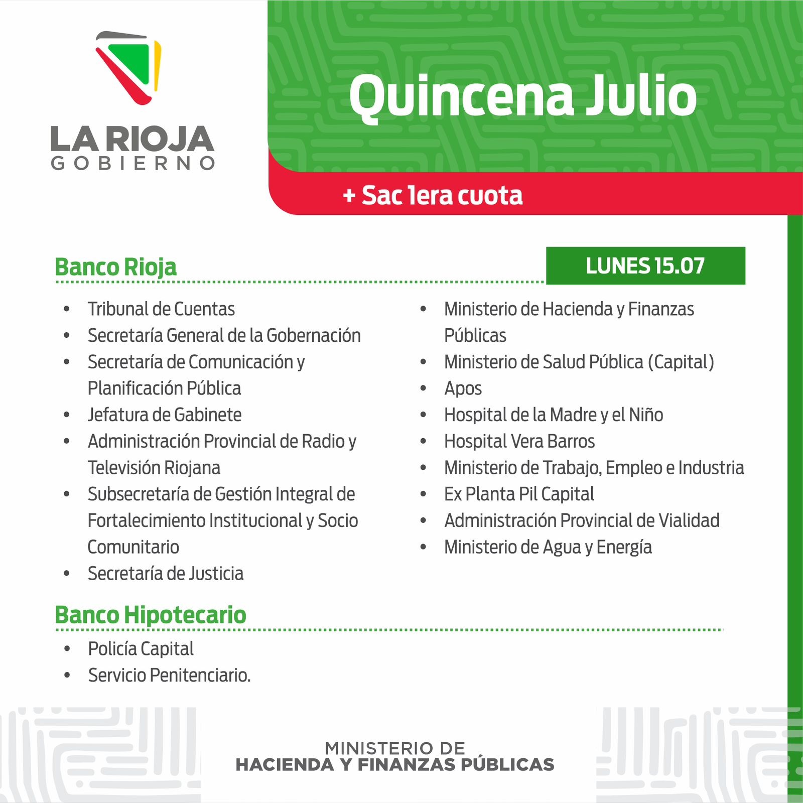 Cronograma: el lunes comienza el pago de la quincenita y aguinaldo