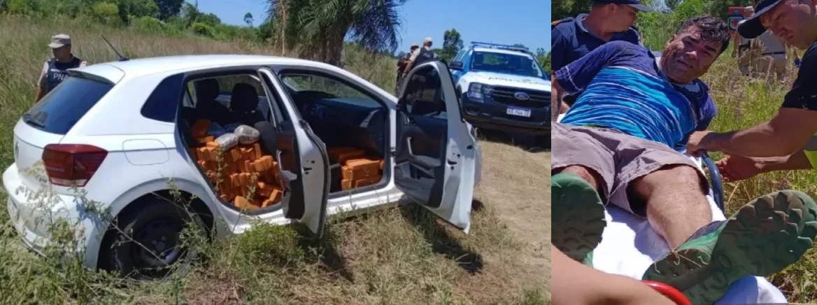 INSOLITO CONDUCIA UN VEHICULO REPLETO DE DROGA Y EMBISTIO UN CONTROL POLICIAL 