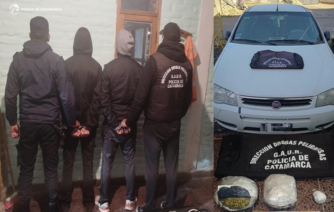 Detienen a dos personas, secuestran más de medio kilo de Marihuana y un automóvil