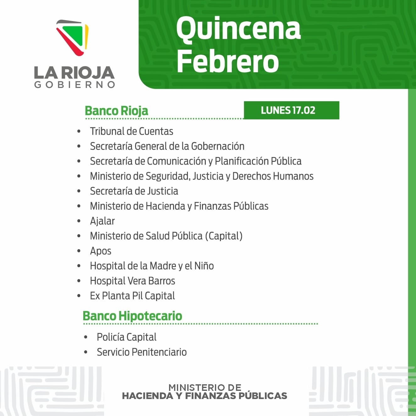 ESTE LUNES 17 COMIENZA EL PAGO DE LA QUINCENITA 