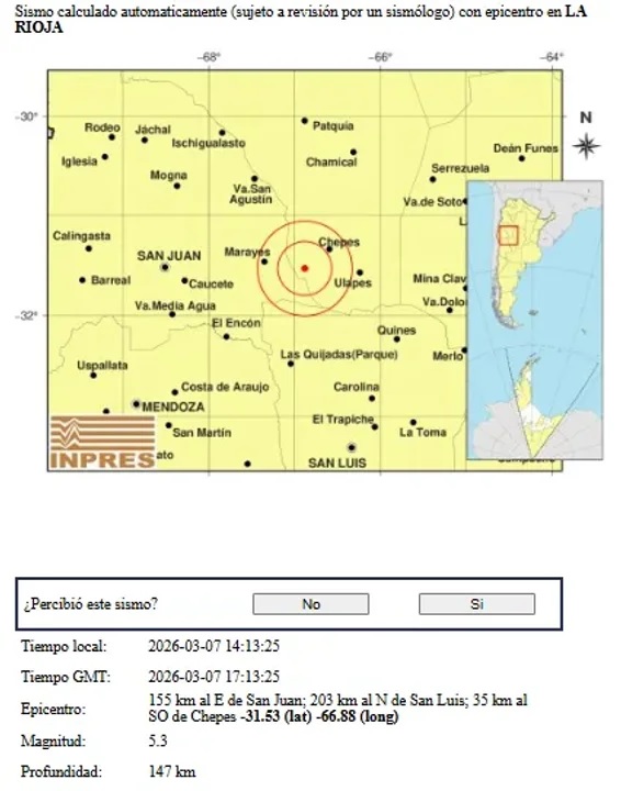 La Rioja: se registr&oacute; un sismo de 5 grados de magnitud