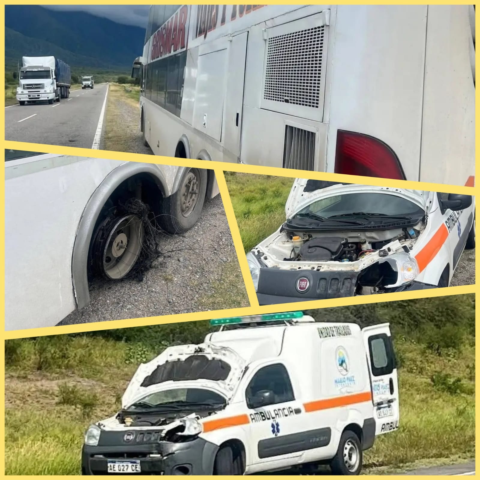 PUDO SER UNA TRAGEDIA: UN COLECTIVO PERDI&Oacute; UN NEUM&Aacute;TICO E IMPACT&Oacute; CONTRA UNA AMBULANCIA 