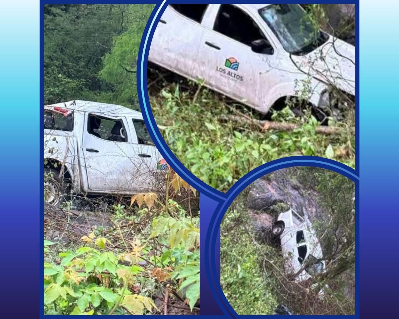 VIOLENTO VUELCO DE UNA CAMIONETA DEL MUNICIPIO DE LOS ALTOS QUE TRASLADABA A EMPLEADOS